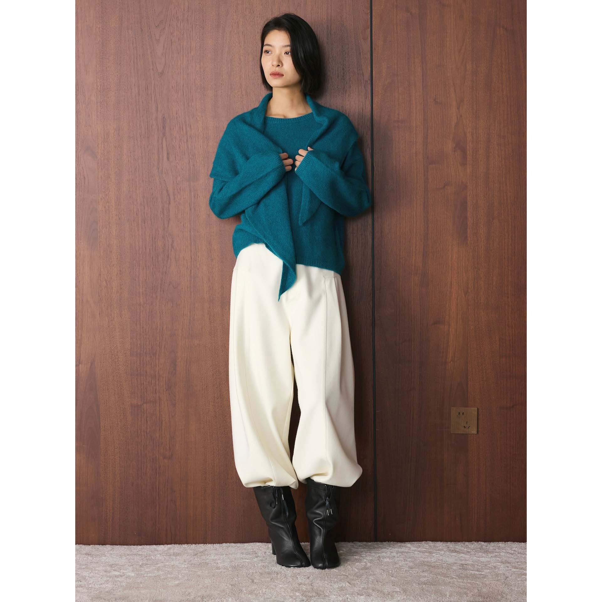 Ladies Soft Fine Knit Sweater with Voluminous Loop Collar and Boxy Silhouette Chichicherry