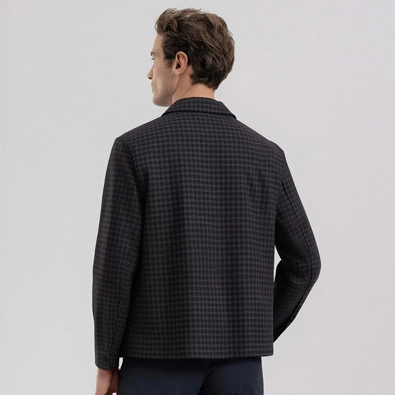 Men's Lightweight Checked Overshirt Jacket with Concealed Two-Way Zipper and Shirt Collar Chichicherry