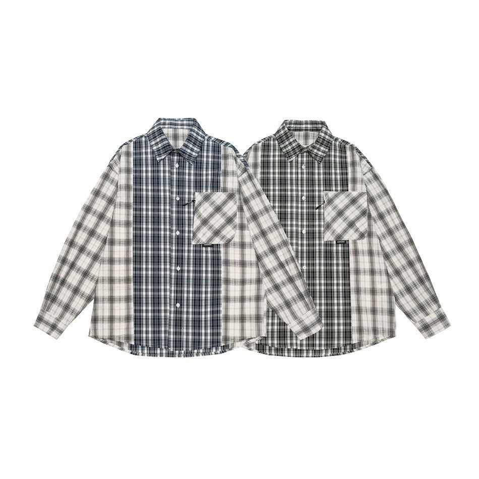 Unisex Checkered Overshirt in Patchwork Look with Chest Pocket Chichicherry