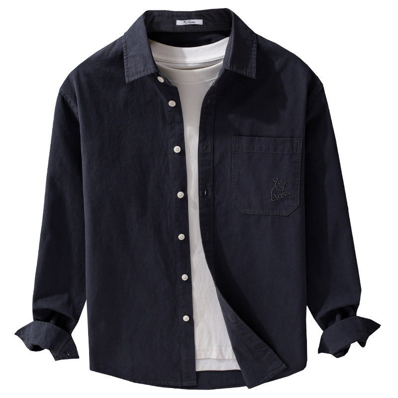Men's Fine Cord Overshirt in Overshirt Style with Kent Collar and Patch Chest Pocket Chichicherry