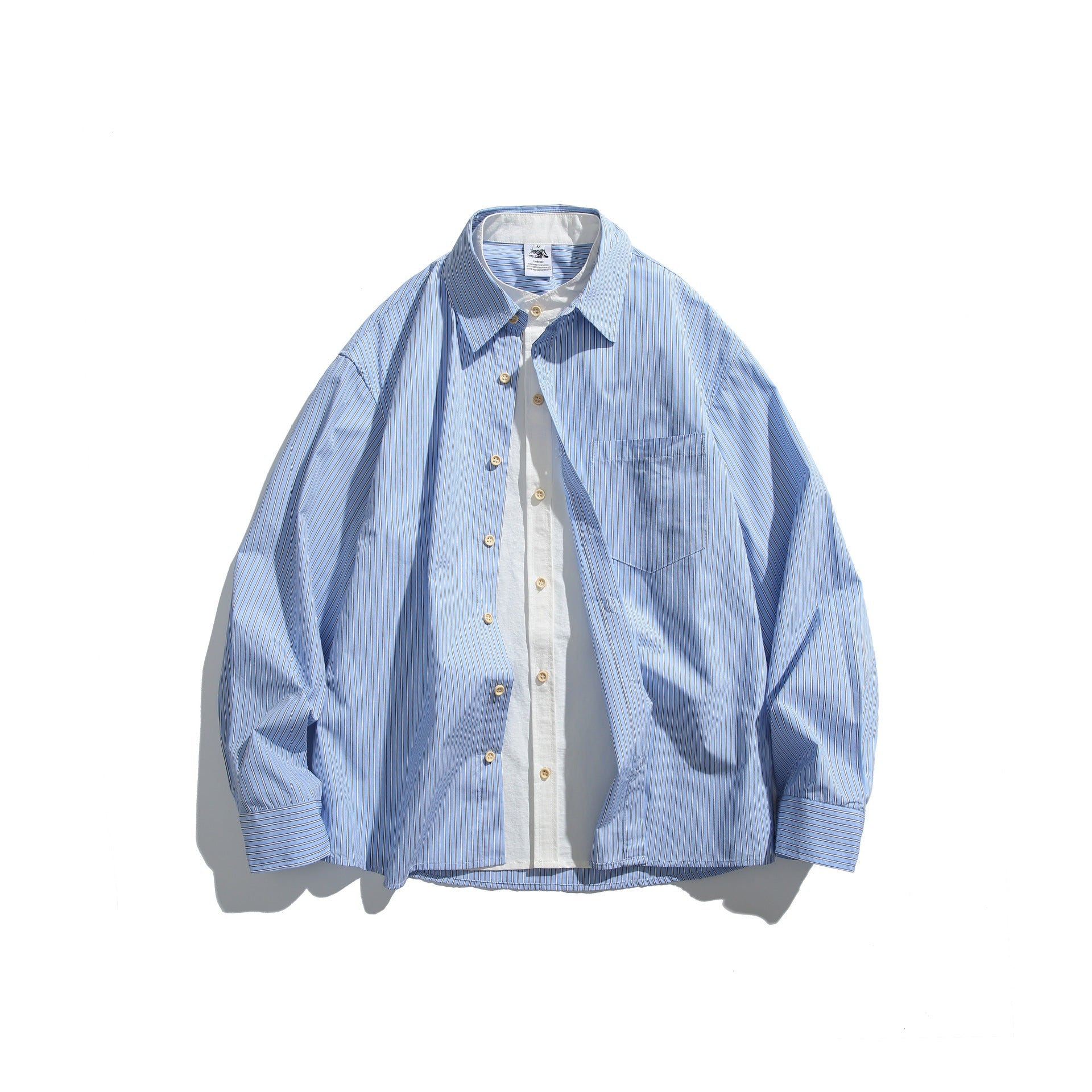 Unisex Oversized Stripe Shirt Jacket with Chest Pocket and Boxy Cut Chichicherry
