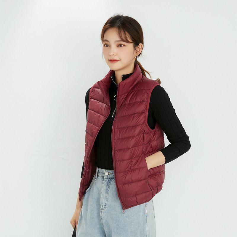 Women Ultra-light Quilted Stand Collar Vest with Tailored Business Silhouette Chichicherry