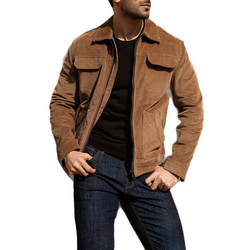 Men's short jacket made of fine corduroy with a shirt collar, zipper, and flap pockets Chichicherry