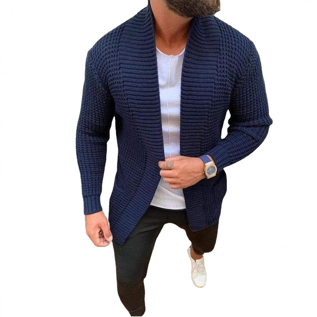 Men's knitted cardigan with shawl collar and textured waffle pattern Chichicherry