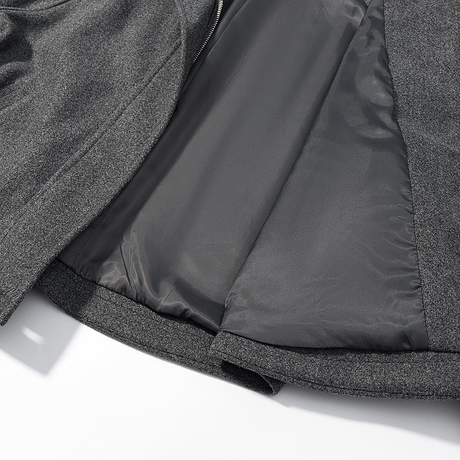 Women's short cut wool blend cropped jacket with stand-up collar, epaulettes, and adjustable sleeve straps Chichicherry