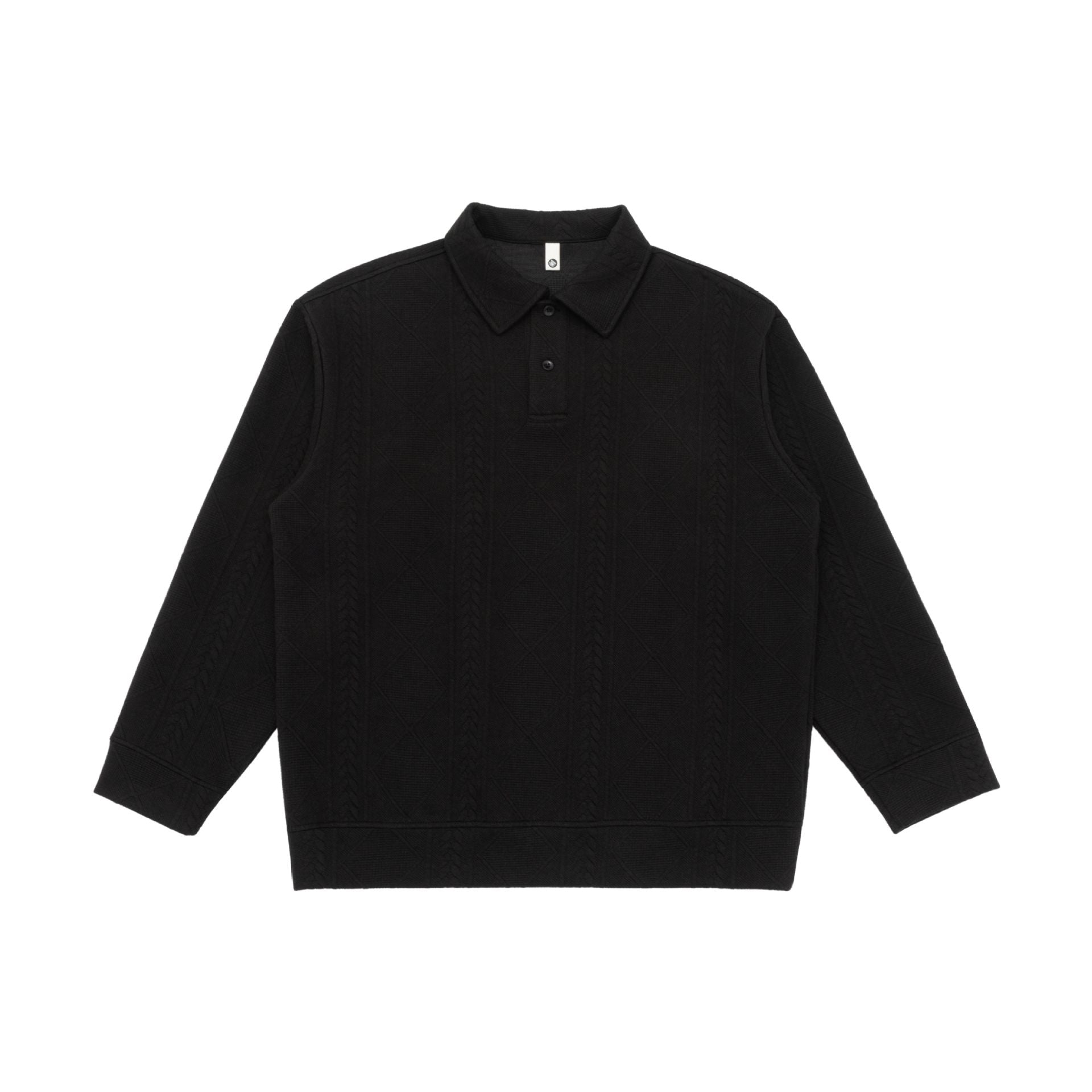 Unisex Structured Polo Sweater with Shirt Collar and Cable Knit Pattern Chichicherry