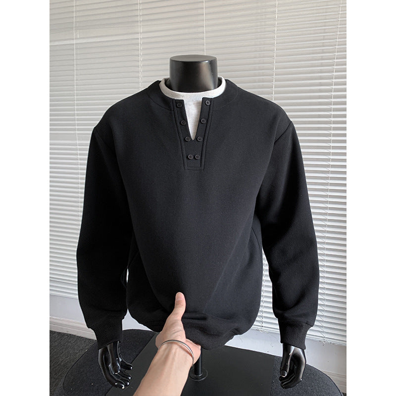 Men's sweatshirt with Henley button placket, relaxed fit and ribbed cuffs Chichicherry