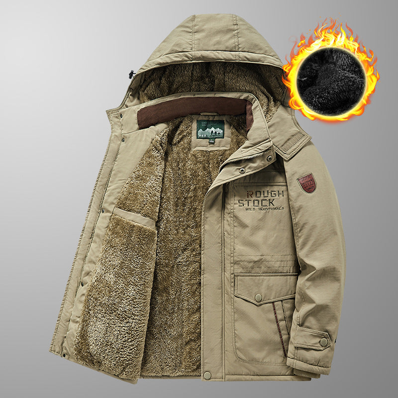 Men's warming padded hooded parka with continuous teddy fleece lining and utility pockets Chichicherry