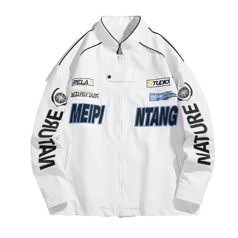 Men's embroidered utility training jacket in racing look with stand-up collar Chichicherry