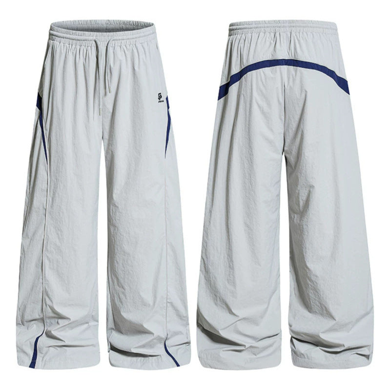 Women Wide Nylon Palazzo Training Pants with Drawstring, Side Contrast Triangles and Adjustable Hem Chichicherry