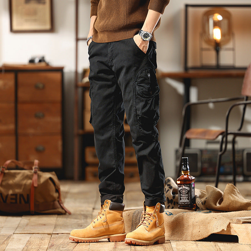Men's Slim-Fit Cargo Pants made of Cotton Twill with Multi-Pockets Chichicherry