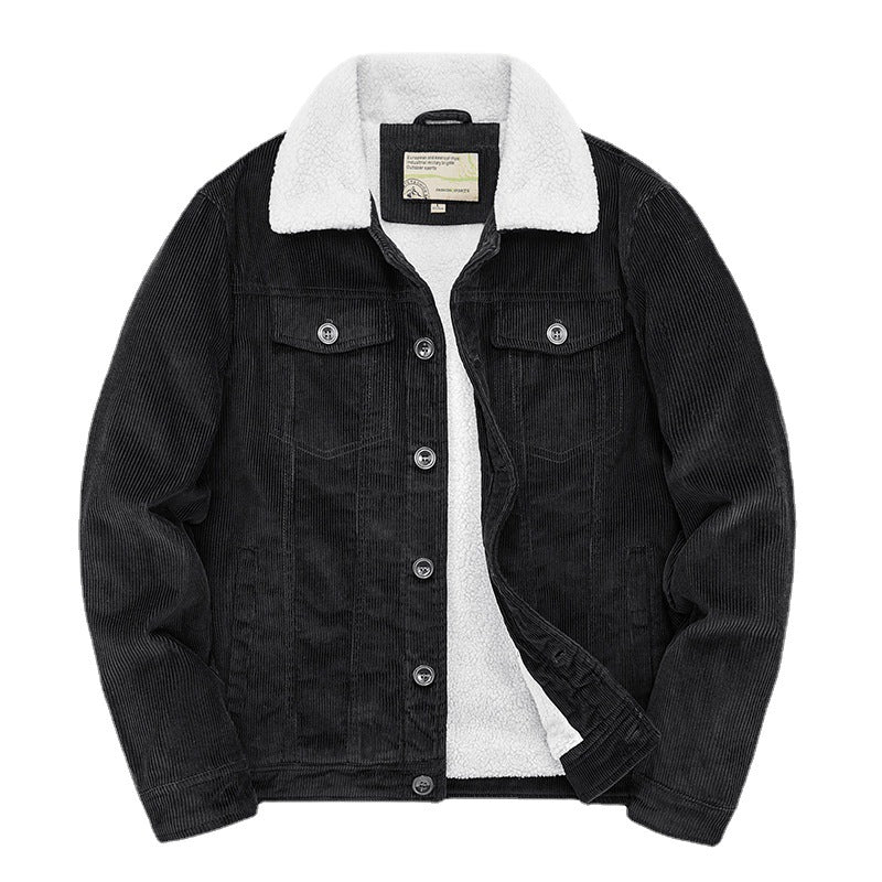 Men's cord worker jacket with continuous teddy lining, shirt collar, and chest pocket Chichicherry
