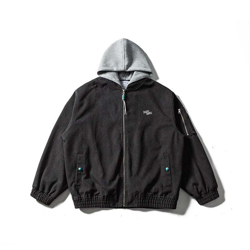 Unisex Oversize Canvas Hoodie with Utility Arm Pocket and Elastic Cuffs Chichicherry