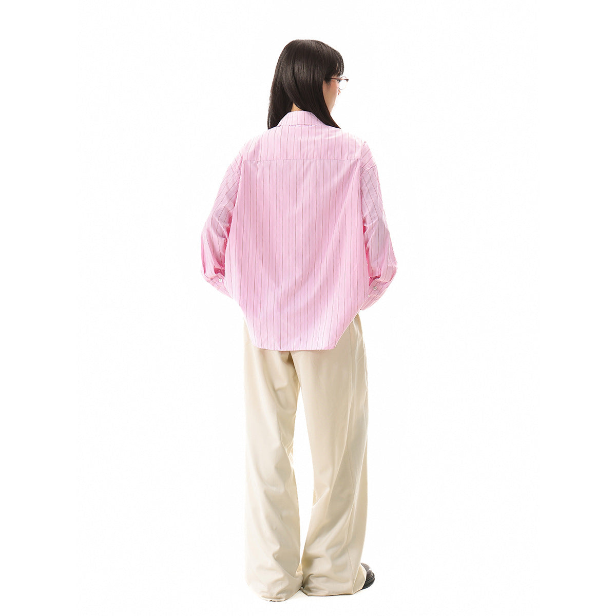 Women's Relaxed-Fit Boxy Shirt Blouse with fine ribbed texture and extended back hem Chichicherry