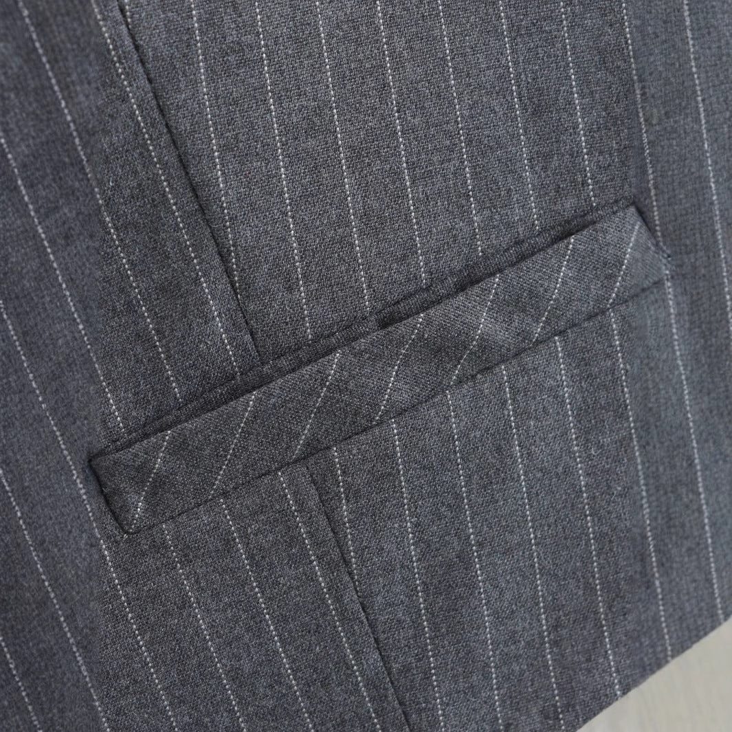 Women Tailored Pinstripe Waistcoat with Lapel-less Silhouette and Welt Pockets Chichicherry
