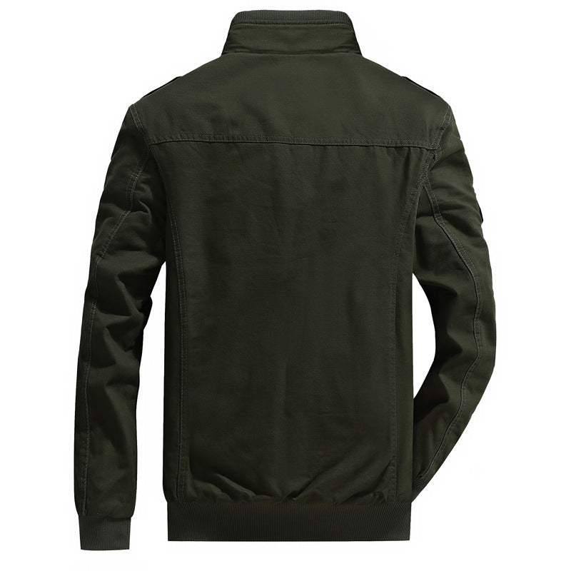Men's Canvas Field Jacket in Utility Style with Warming Fleece Lining and Shoulder Patches Chichicherry
