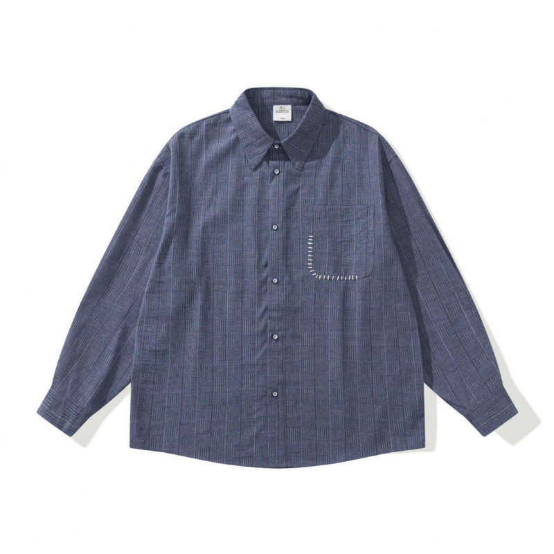 Unisex Oversize shirt made of structured wool blend with check pattern and decorative chest pocket Chichicherry