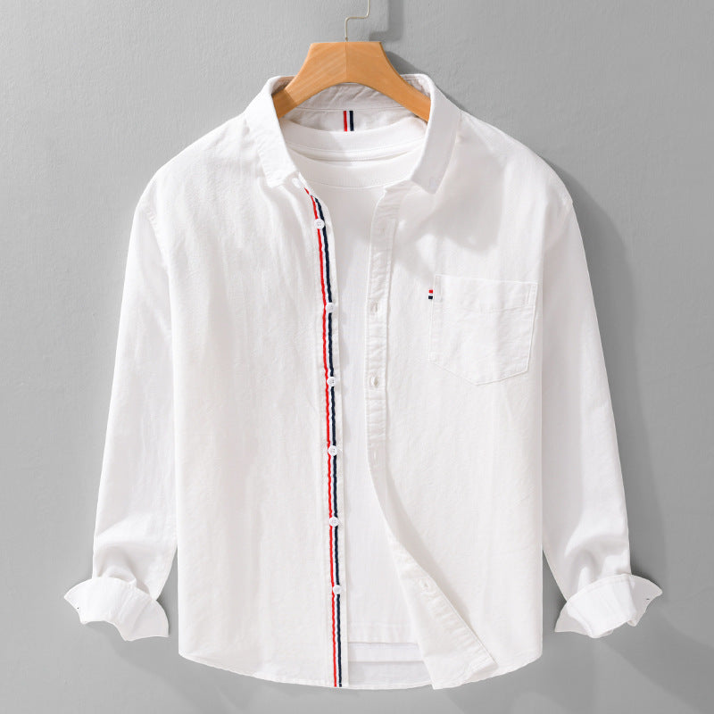Men's Lightweight Cotton Shirt with Stand-Up Collar and Contrasting Button Placket Chichicherry