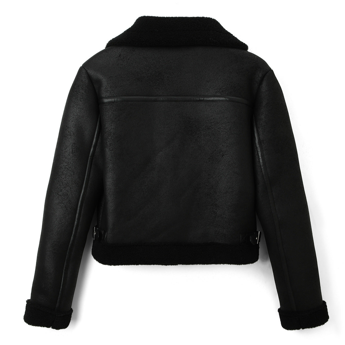 Women's cropped pilot jacket in lambskin look with asymmetric zipper Chichicherry