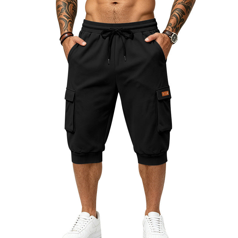 Men's Three-Quarter Cargo Jogging Pants with Drawstring, Patch Pockets, and Ribbed Cuffs Chichicherry