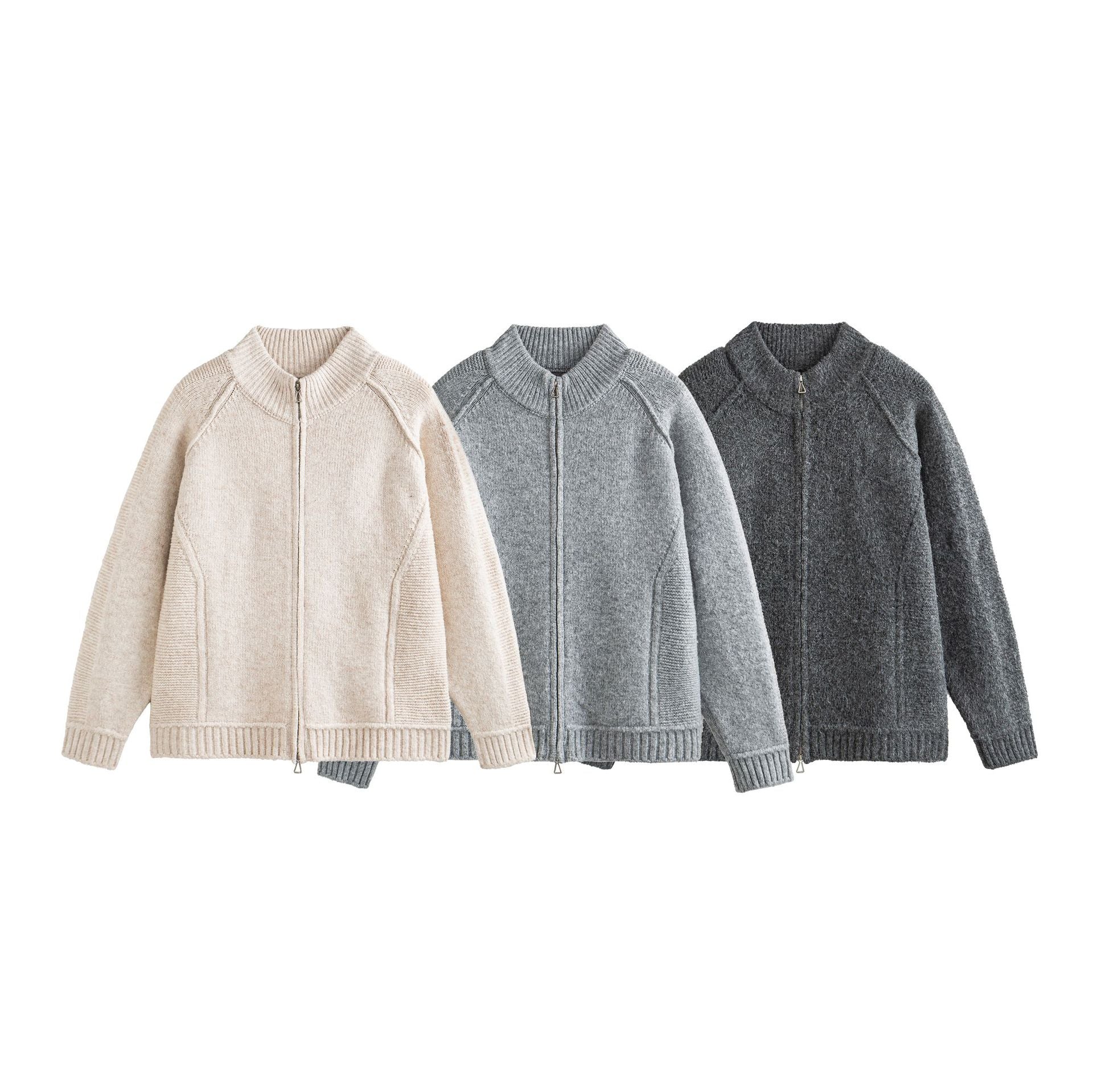 Unisex Knit Zip Jacket in Boxy Cut with High Ribbed Collar and Raglan Sleeves Chichicherry