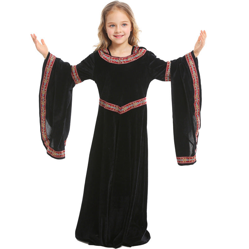 Ladies Elegant Sorceress Costume with Flared Sleeves and Playful Hooded Collar Chichicherry