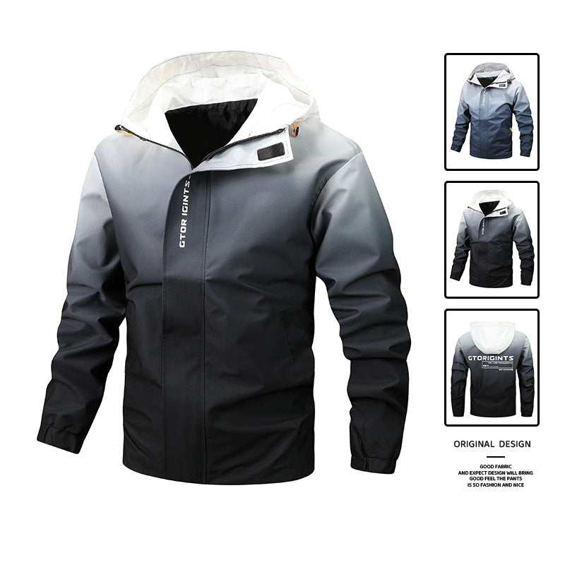 Men's Water-Repellent Hooded Jacket with Gradient, Windproof and Breathable Chichicherry