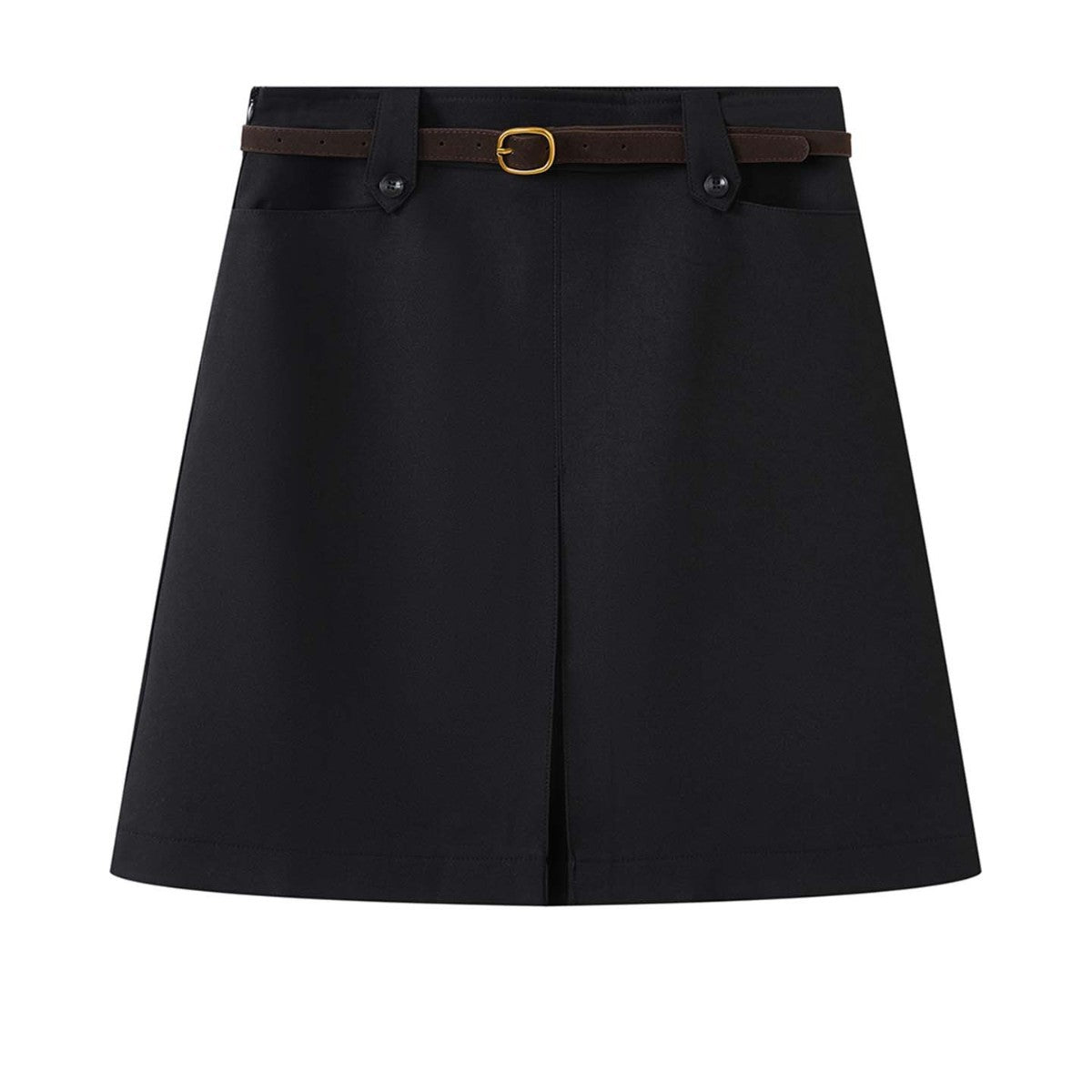 Women Knee-Length A-Line Skirt with Center Slit and Waist Pockets Chichicherry