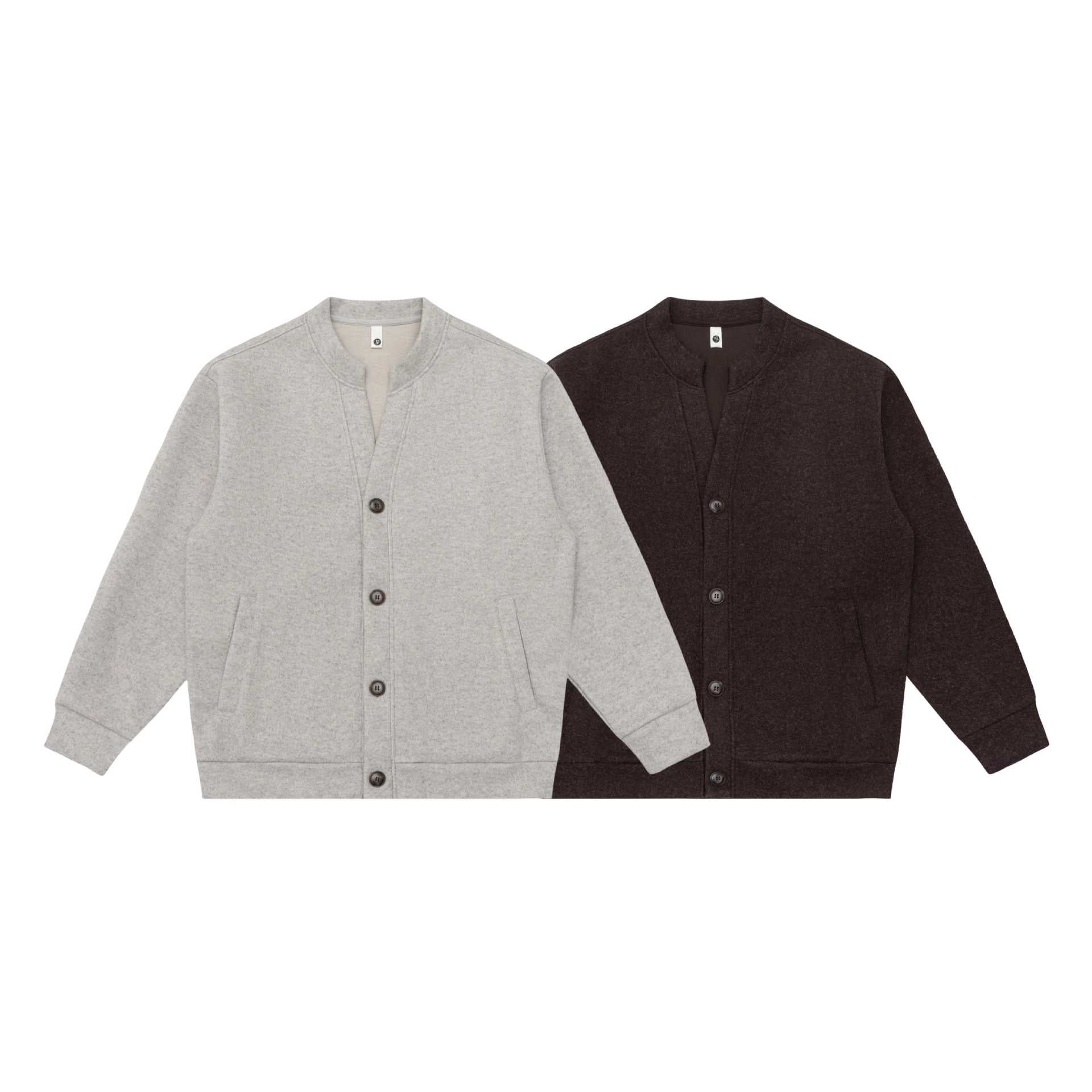 Unisex Short Cut Knitted Jacket in Boxy Bomber Style with Standing Collar and Button Placket Chichicherry