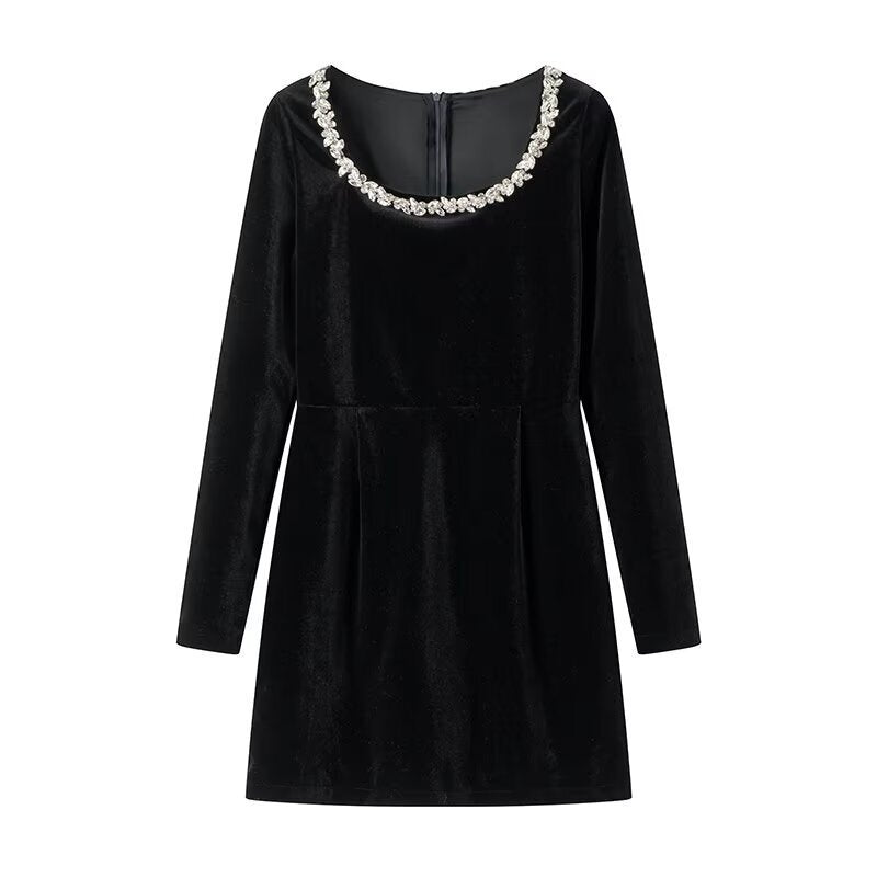 Women’s velvet dress with tailored corset, square neckline, and floral trim Chichicherry