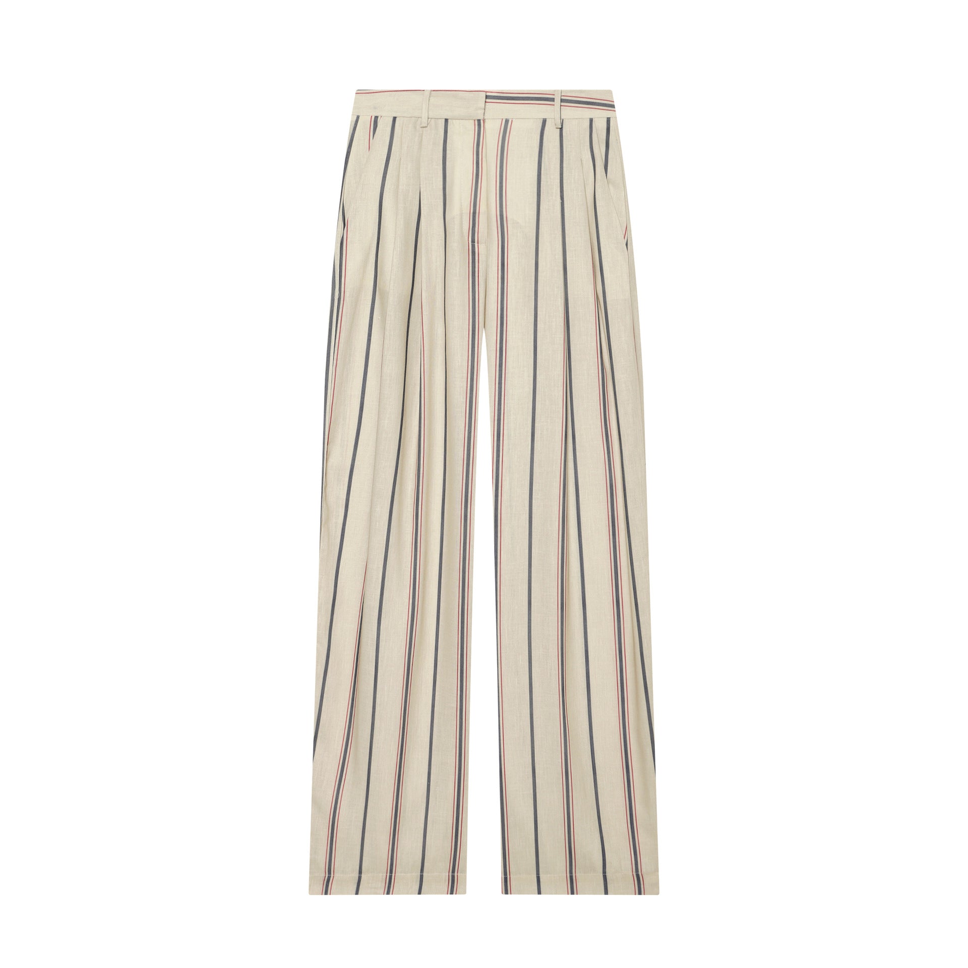 Women's loose linen trousers with pleats, high waistband and vertical stripes Chichicherry