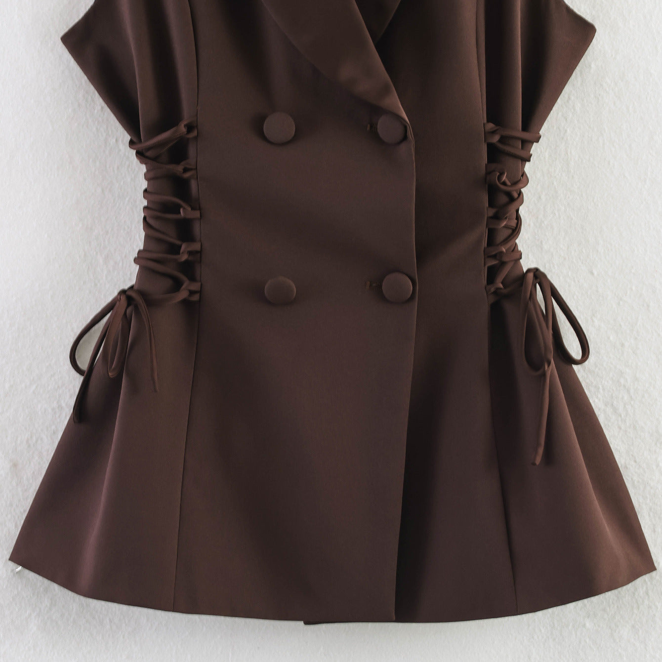 Women's sleeveless double-breasted blazer vest with waist lacing Chichicherry
