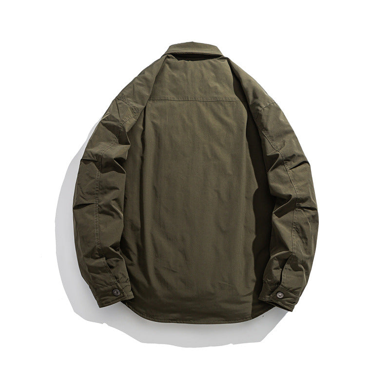 Men's Lightly Padded Overshirt Jacket with Shirt Collar and Snap Placket Chichicherry