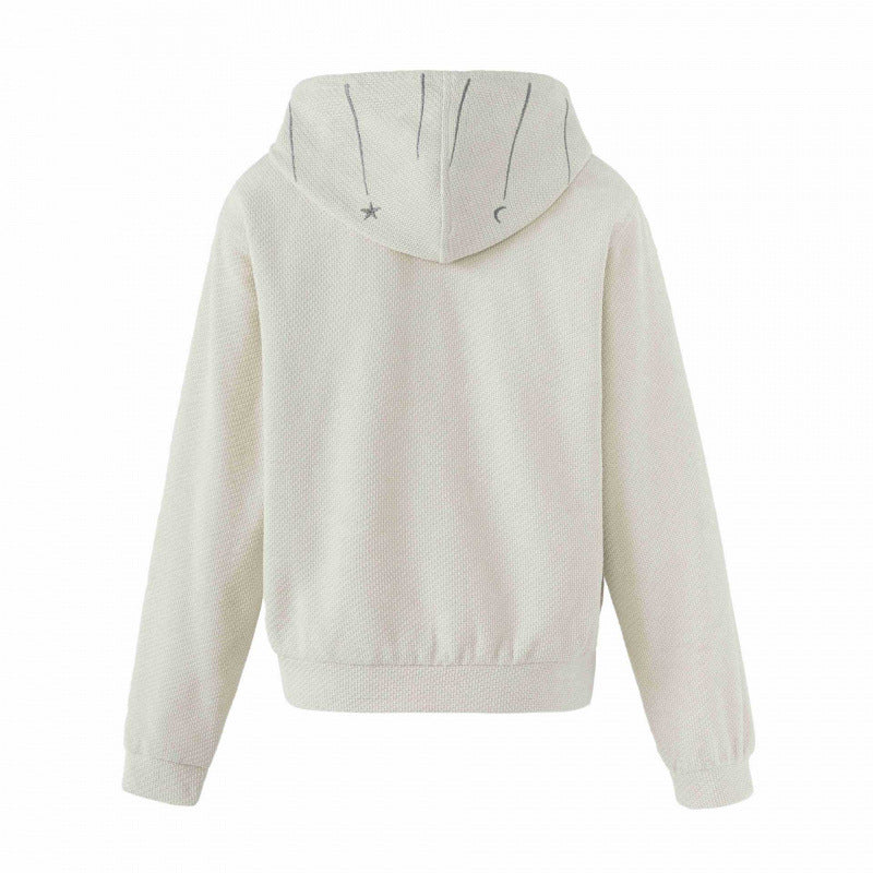 Ladies Boxy Knit Hoodie with heavenly embroidery, full zip and drawstring Chichicherry