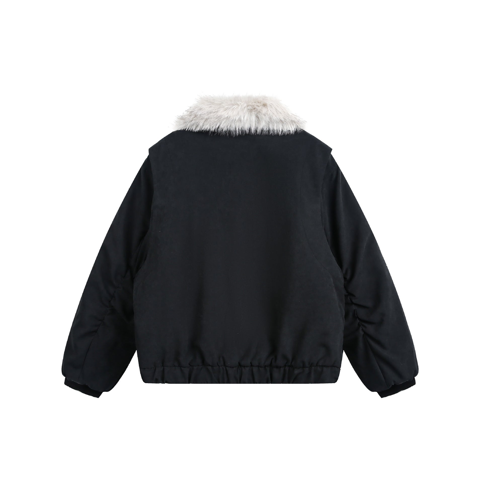 Women's short jacket in boxy cut with wide faux fur collar Chichicherry