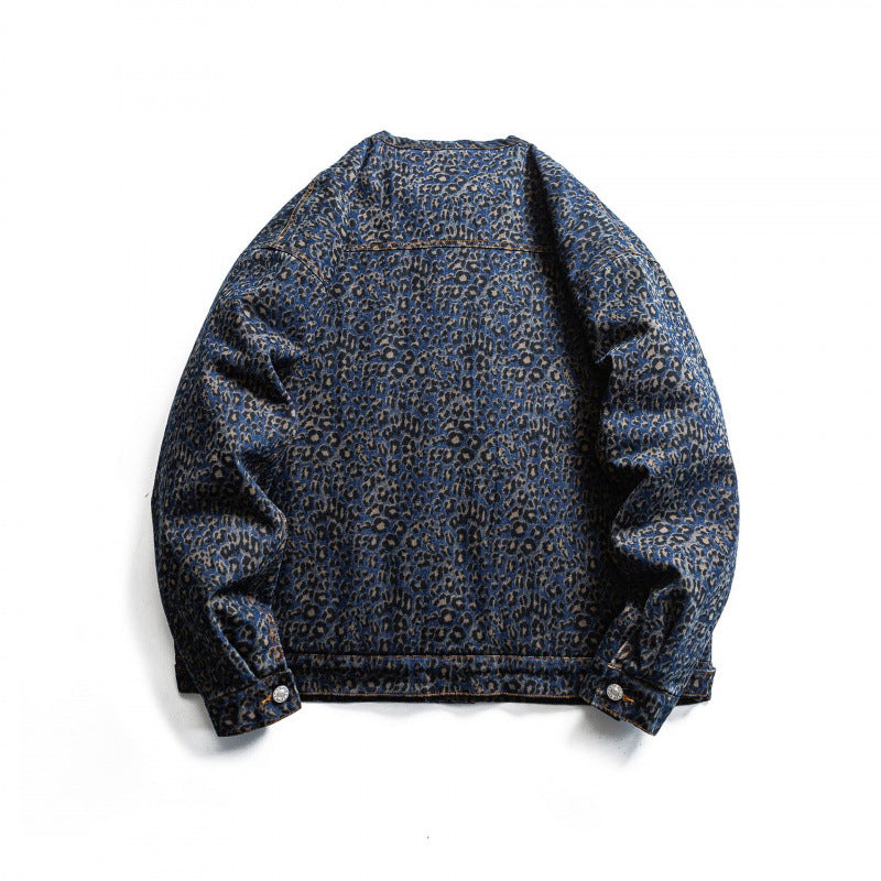 Men's Round Neck Denim Jacket in Boxy Cut with Contrast Stitching and Flap Pockets Chichicherry
