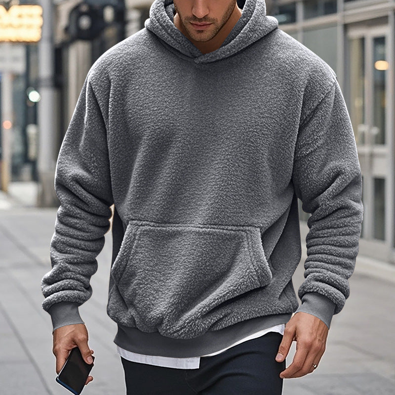 Men's Sherpa Hoodie in Teddy Fleece with Kangaroo Pocket and Ribbed Cuffs Chichicherry