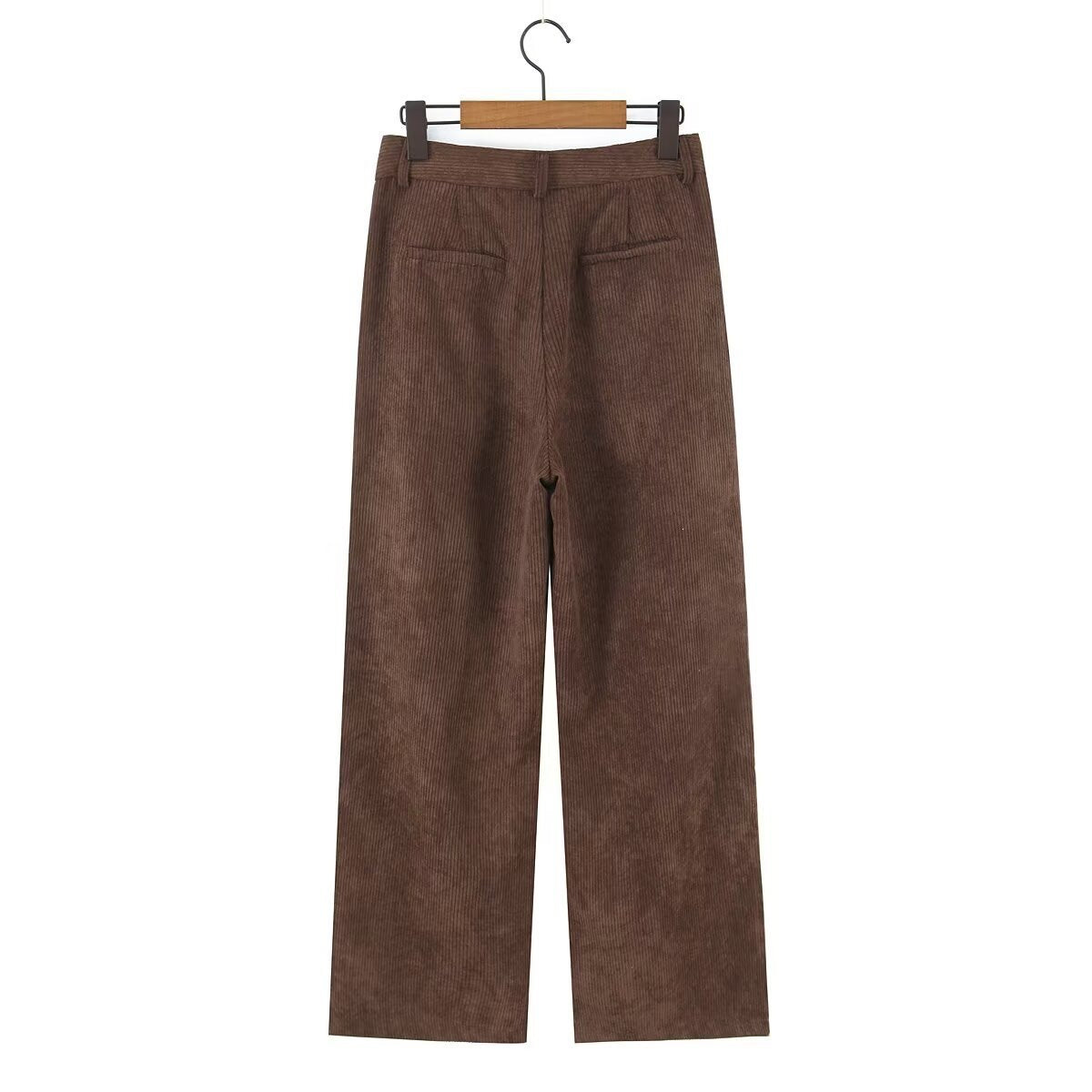 Women High-Waisted Cord Pants with Wide Leg and Pleats Chichicherry
