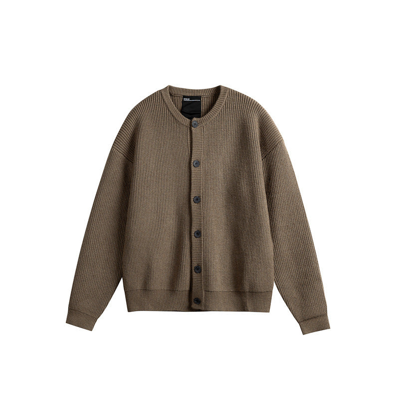 Women's Oversized Ribbed Knit Cardigan with Round Neck and Full Button Placket Chichicherry