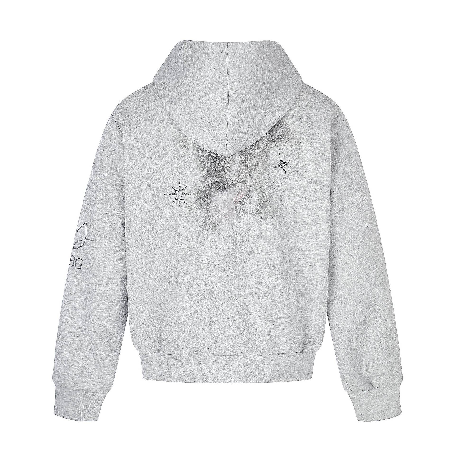 Unisex Short Cut Hooded Zip Jacket with Graphic Dog Print and Ribbed Hem Chichicherry