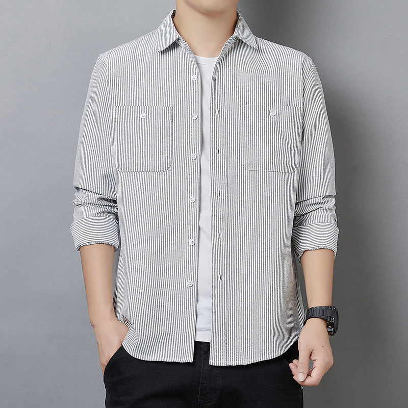 Men's Striped Long Sleeve Shirt made of Cotton Blend with Chest Pockets and Casual Cut Chichicherry