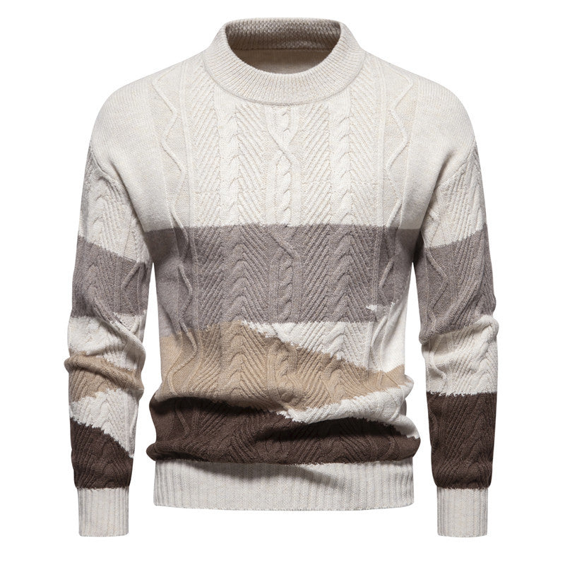 Men's Structured Colorblock Cable Knit Turtleneck Sweater in Cotton Blend Chichicherry