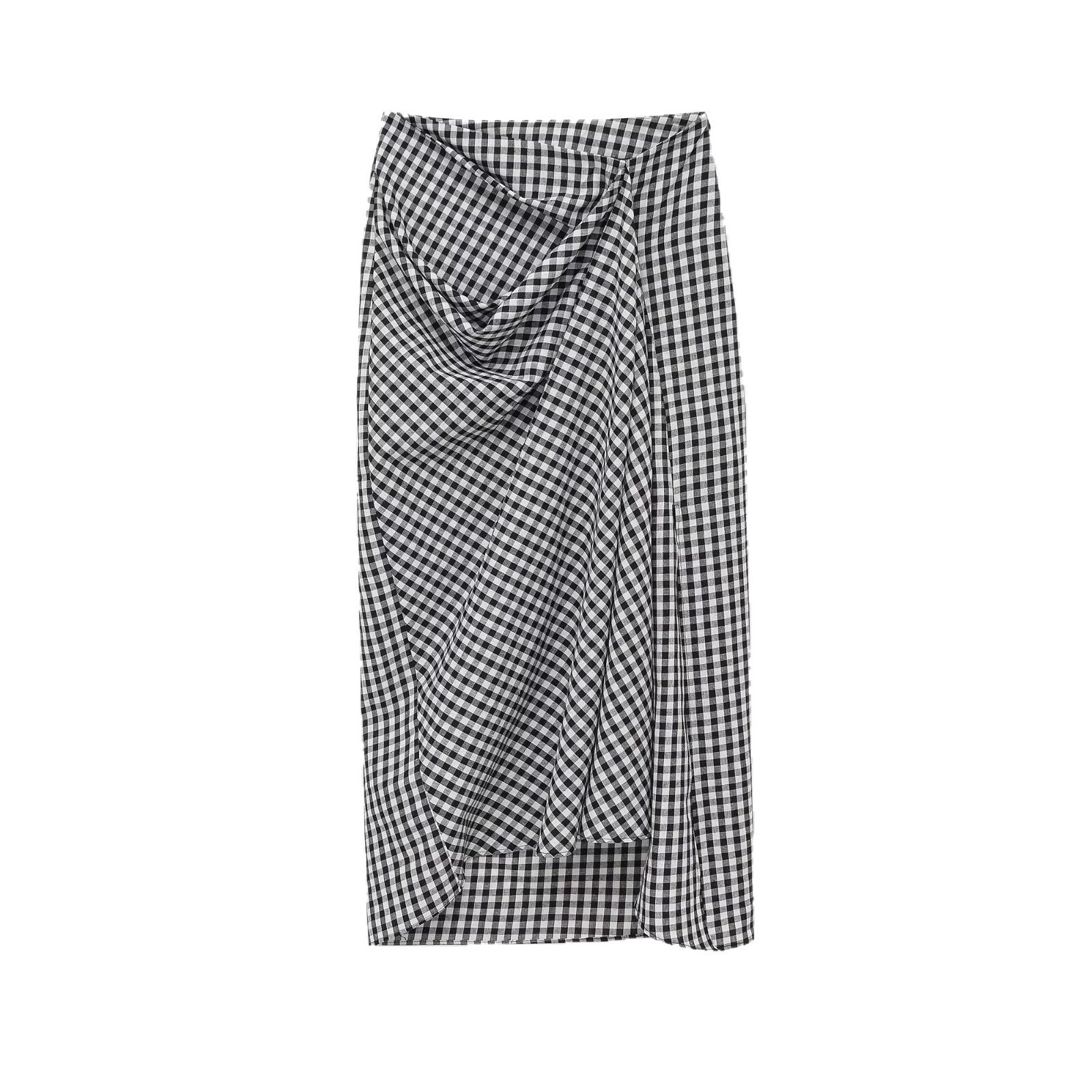 Women's midi skirt with wrap detail and gingham checks Chichicherry
