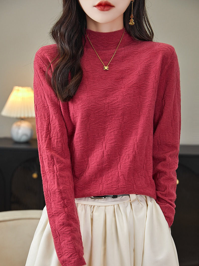 Women's Structured Fine Knit Long Sleeve with Stand-Up Collar and Boxy Silhouette Chichicherry