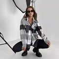 Damen Karierter Overshirt im Shacket-Stil mit Saumtaschen und Knopfverschluss Chichicherry