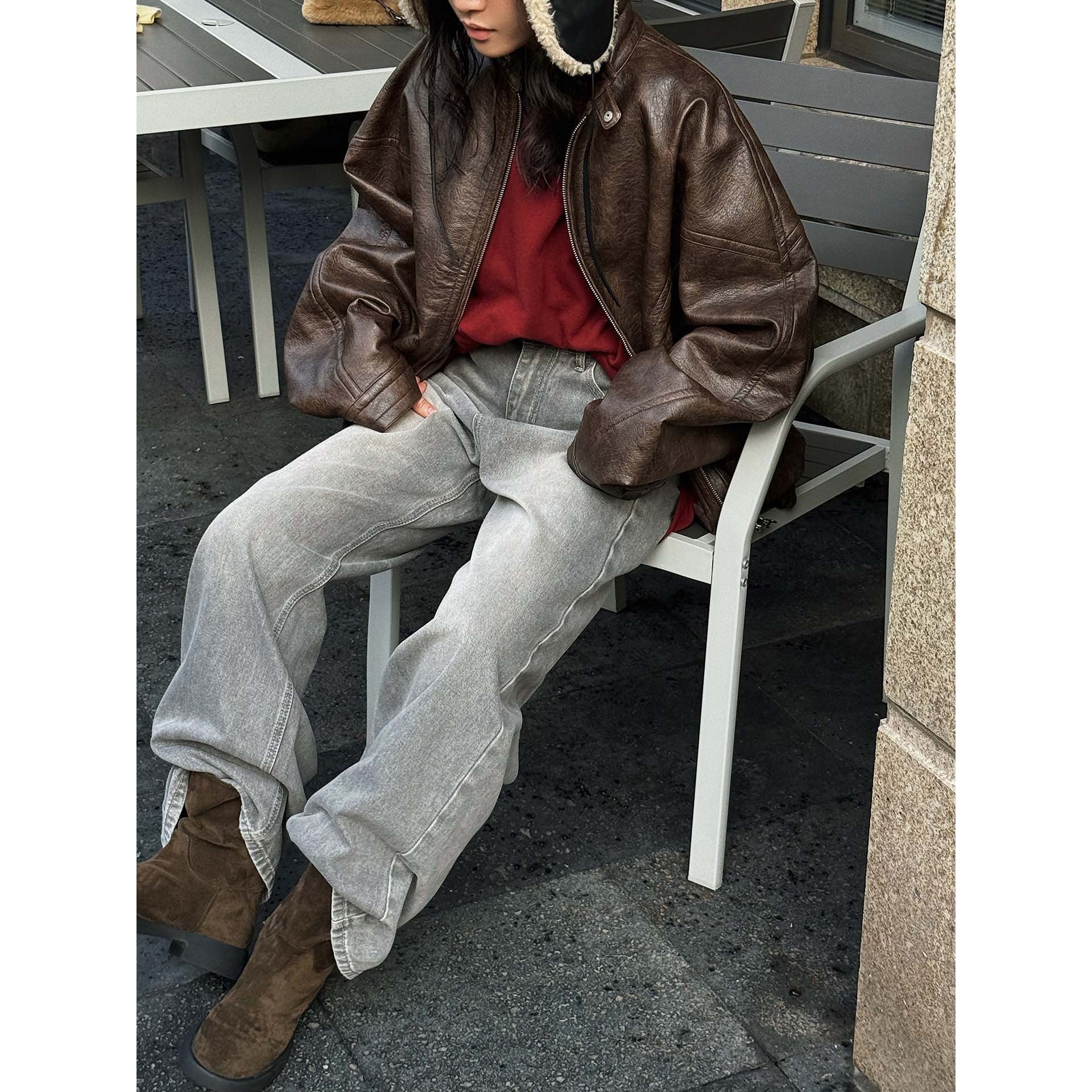 Women's Wide High-Waist Baggy Jeans made of lightweight vintage denim with a low crotch Chichicherry