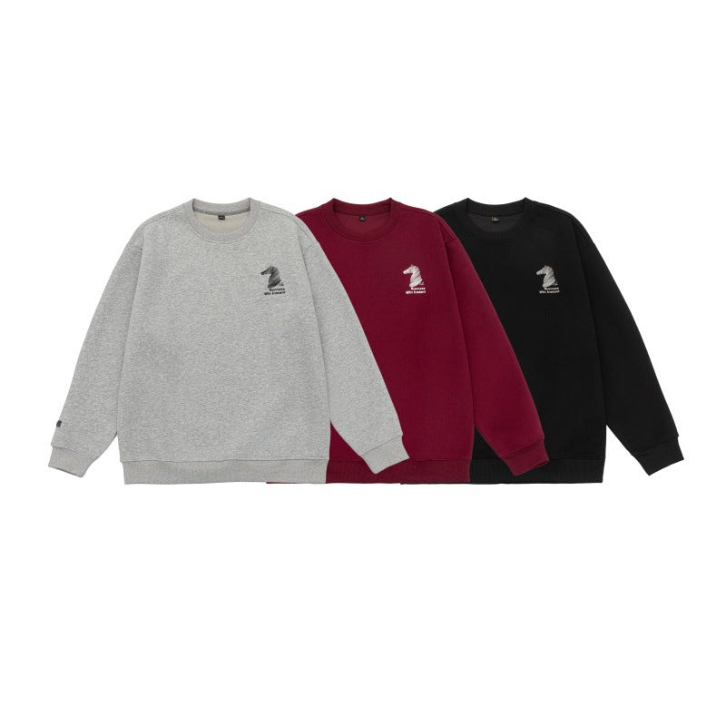 Unisex Oversize Sweatshirt with embroidered chess knight logo and ribbed cuffs Chichicherry