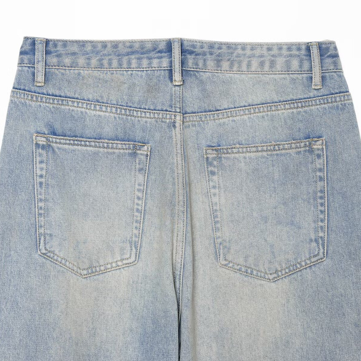 Women's jeans with a high waist, wide leg, rhinestone trim, and destroyed details Chichicherry