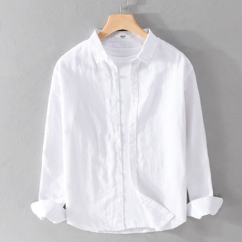 Men's Linen Blend Layering Overshirt with Kent Collar, Rounded Hem and Soft-Touch Chichicherry