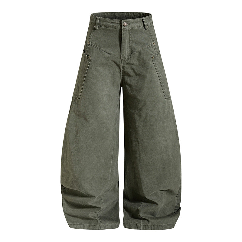 Women's High-Cut Balloon Cargo Pants with Wide Legs and Patch Pockets Chichicherry